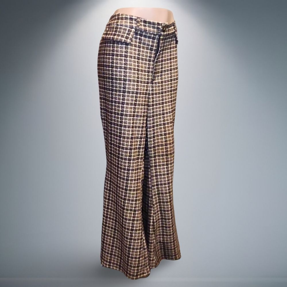 70s style plaid Wide-Leg High Waist Pants in Brown Beige Black sz 3x-4x  punk